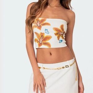 Edikted tiger lily hibiscus flower tube top White